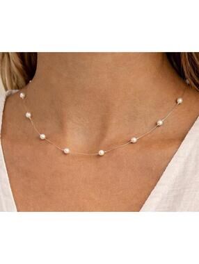 Honora 1990s Cultured Pearl “Floaters” Necklace Original Brocade Pouch, 17”